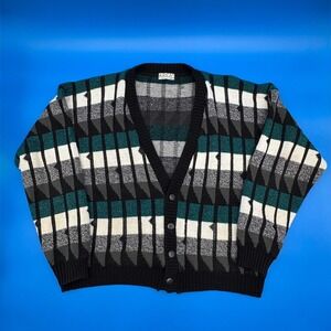 90s VTG AREA Mens XL Geometric Pattern Button Front Cardigan Sweater Made in USA